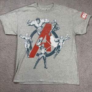 Disney‎ Marvel Avengers T Shirt Mens L Gray Short Sleeve Crew Neck Hulk Iron Man